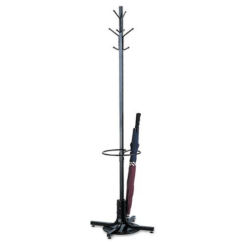 Safco Umbrella Stand Coat Rack - 4 Hooks - 40 lb (18.14 kg) Capacity - for Multipurpose - Steel - Black - 1 Each