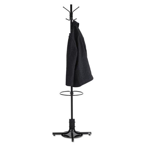 Safco Umbrella Stand Coat Rack - 4 Hooks - 40 lb (18.14 kg) Capacity - for Multipurpose - Steel - Black - 1 Each