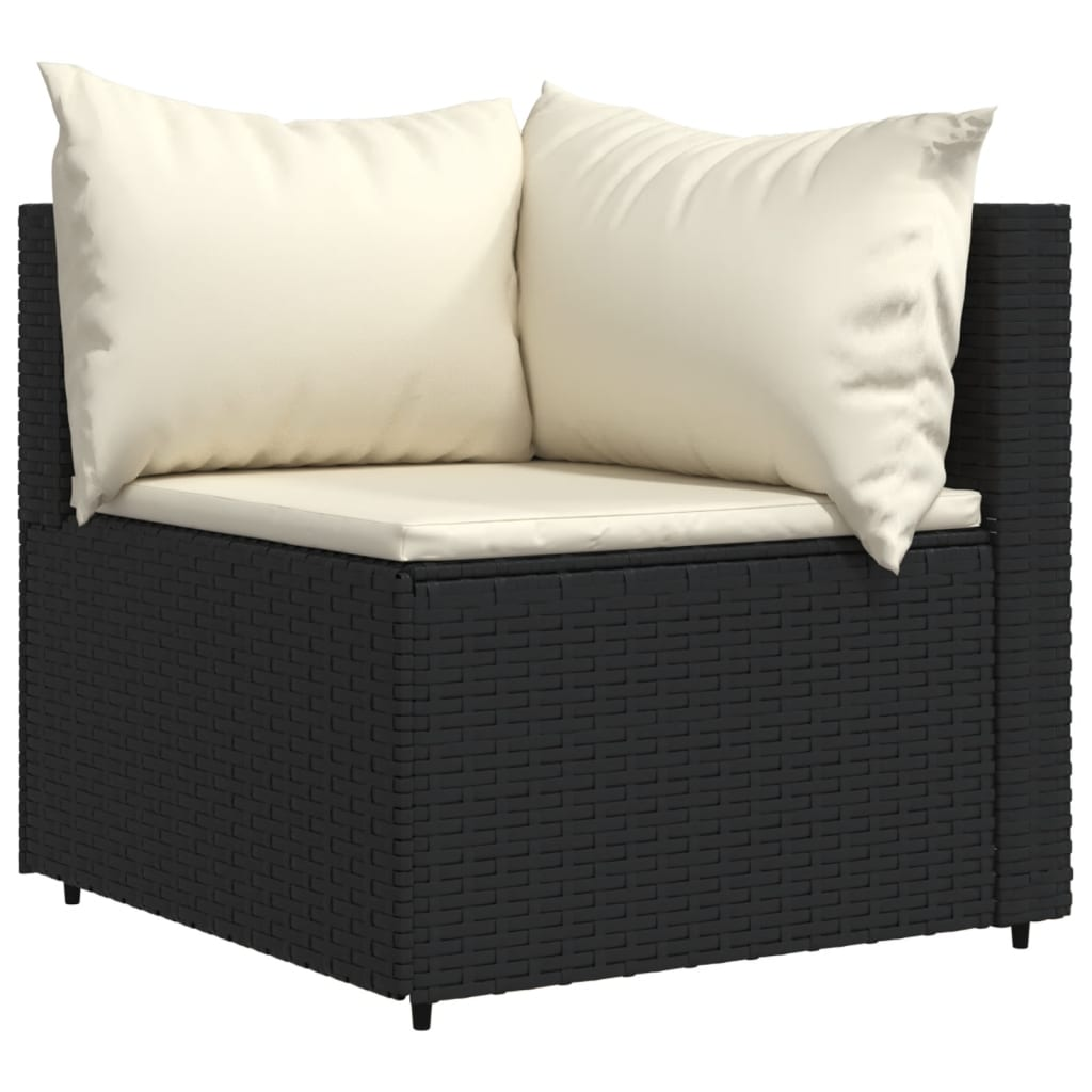 vidaXL 3 Piece Patio Lounge Set with Cushions Black Poly Rattan