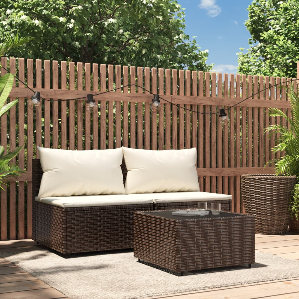 vidaXL 3 Piece Patio Lounge Set with Cushions Brown Poly Rattan