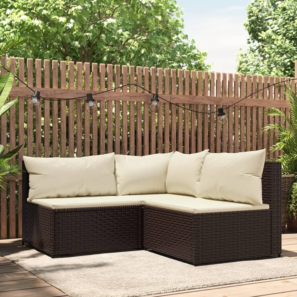 vidaXL 3 Piece Patio Lounge Set with Cushions Brown Poly Rattan