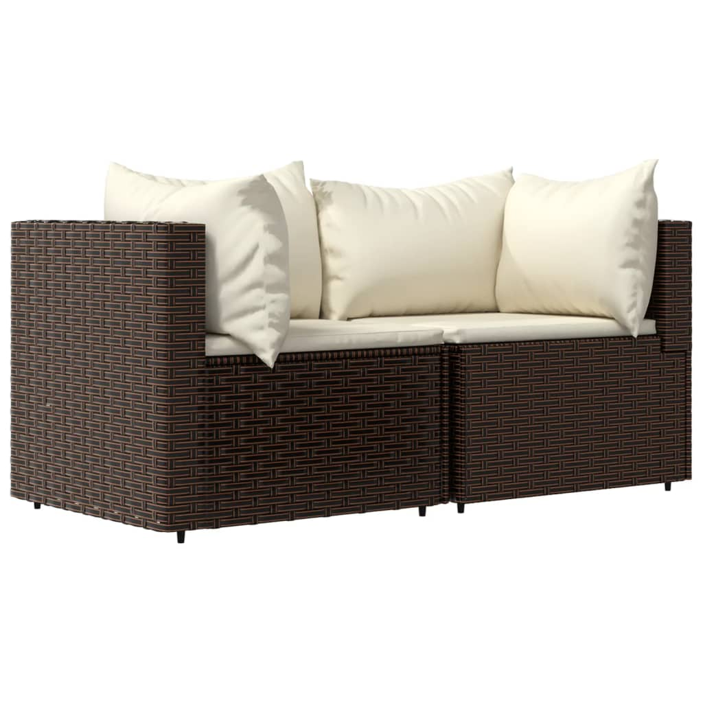 vidaXL 3 Piece Patio Lounge Set with Cushions Brown Poly Rattan