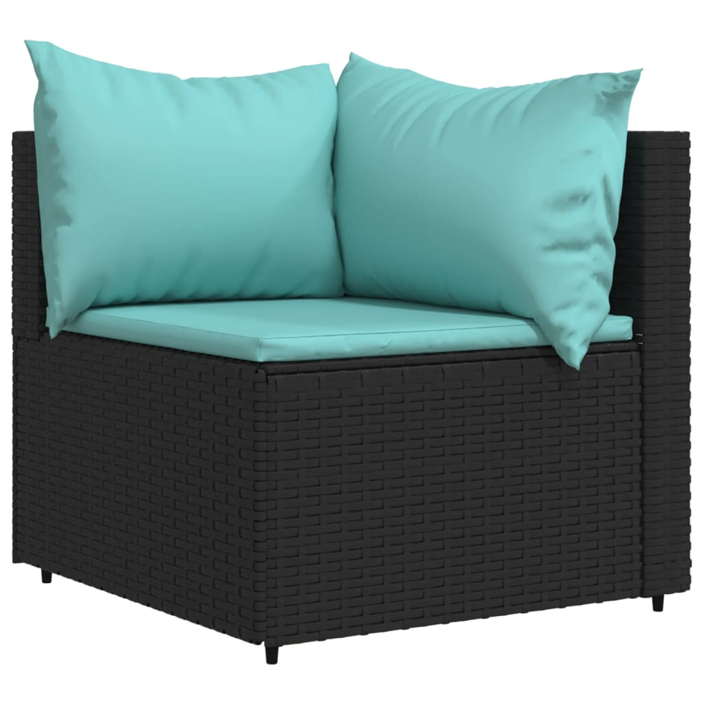 vidaXL 3 Piece Patio Lounge Set with Cushions Black Poly Rattan