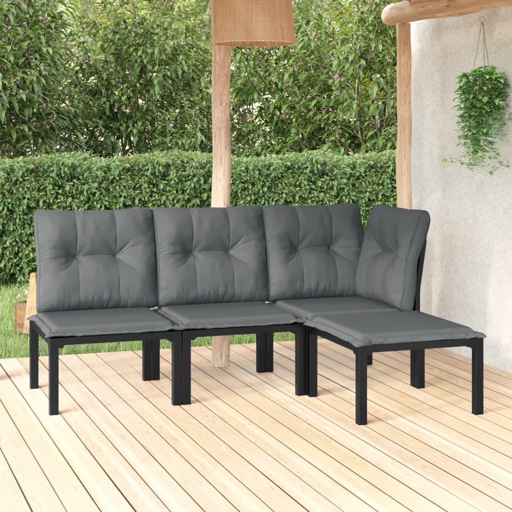 vidaXL 4 Piece Patio Lounge Set Black and Gray Poly Rattan