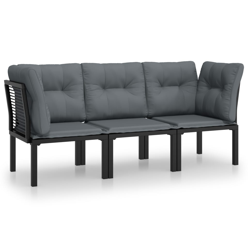 vidaXL 3 Piece Patio Lounge Set Black and Gray Poly Rattan