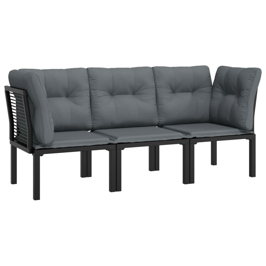 vidaXL 3 Piece Patio Lounge Set Black and Gray Poly Rattan