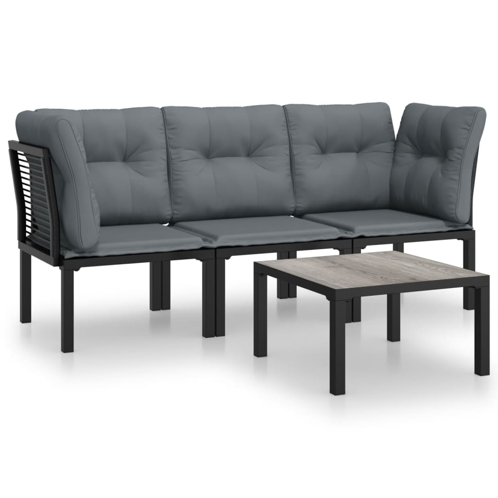 vidaXL 4 Piece Patio Lounge Set Black and Gray Poly Rattan