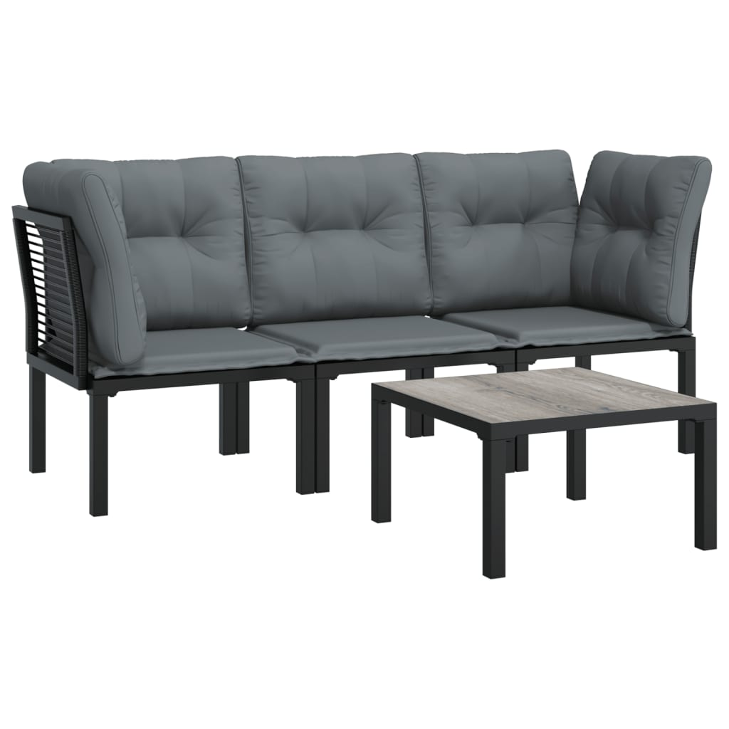 vidaXL 4 Piece Patio Lounge Set Black and Gray Poly Rattan