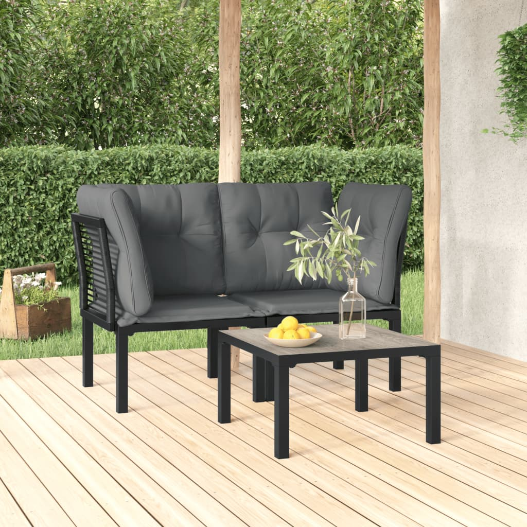 vidaXL 3 Piece Patio Lounge Set Black and Gray Poly Rattan