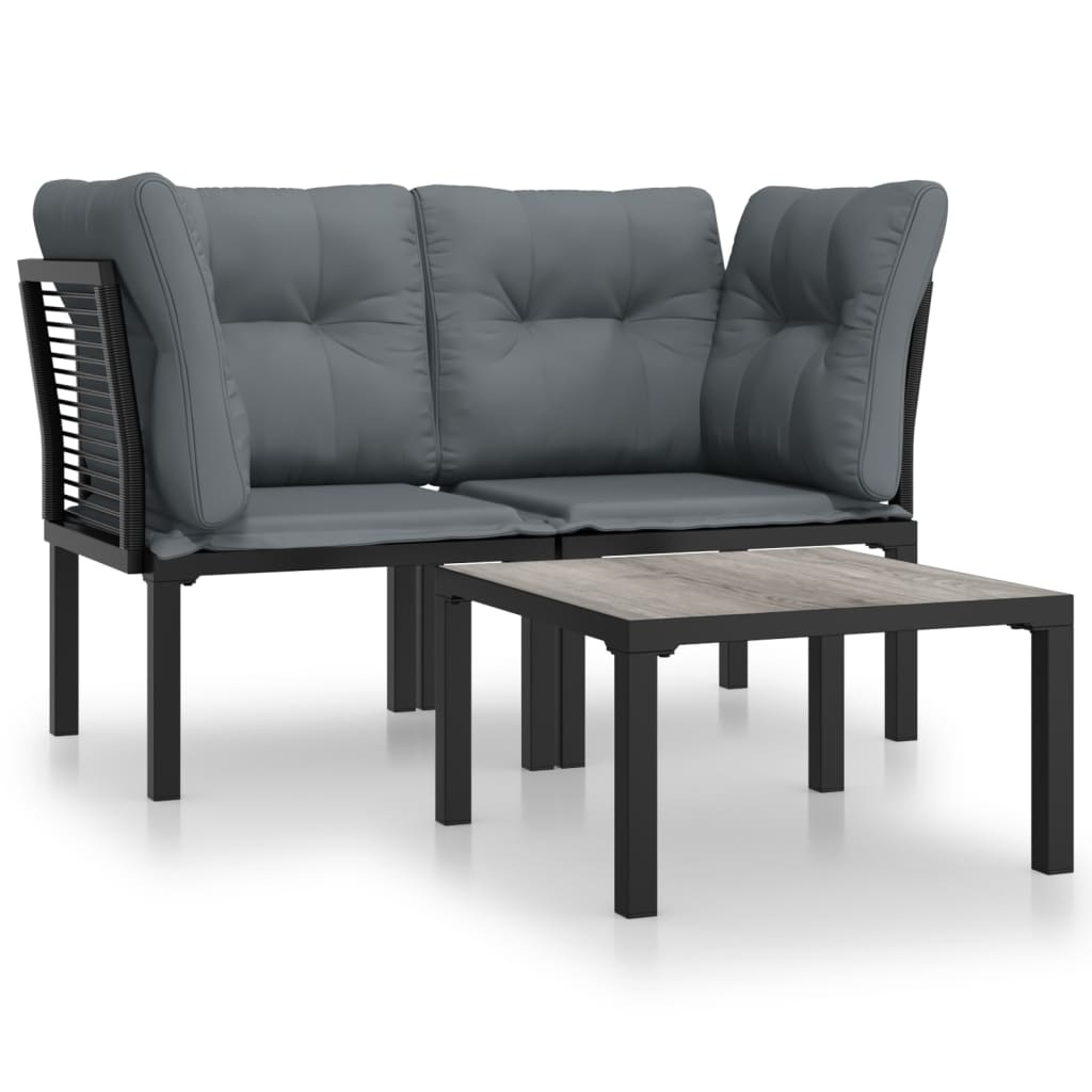 vidaXL 3 Piece Patio Lounge Set Black and Gray Poly Rattan