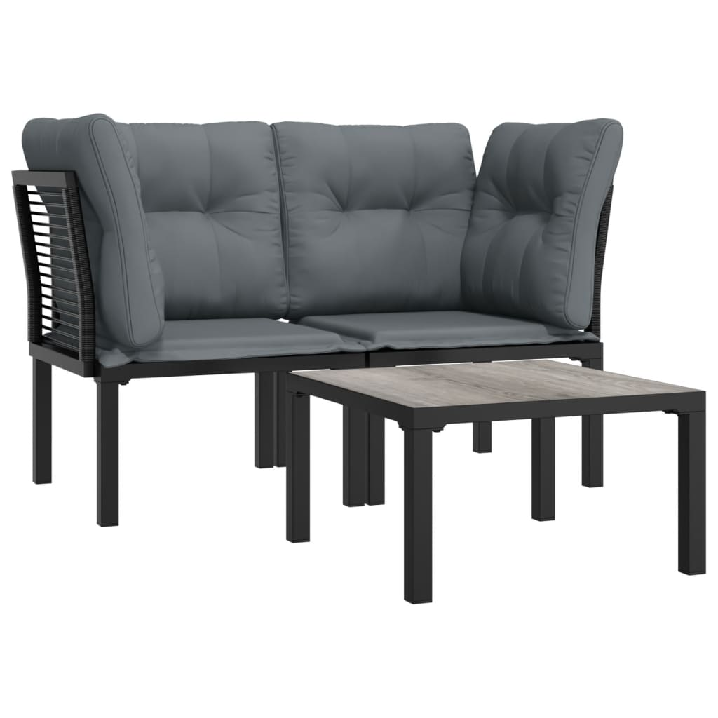 vidaXL 3 Piece Patio Lounge Set Black and Gray Poly Rattan