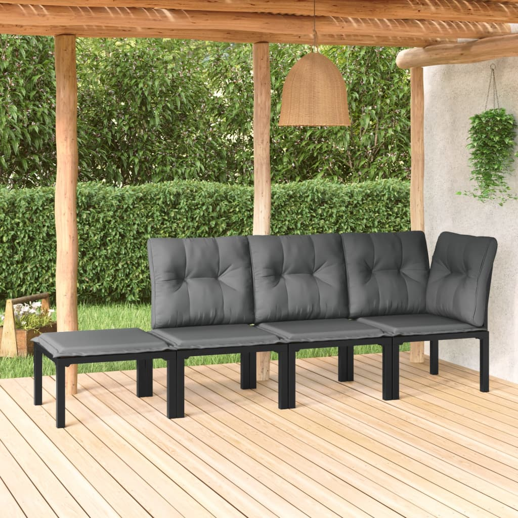 vidaXL 4 Piece Patio Lounge Set Black and Gray Poly Rattan