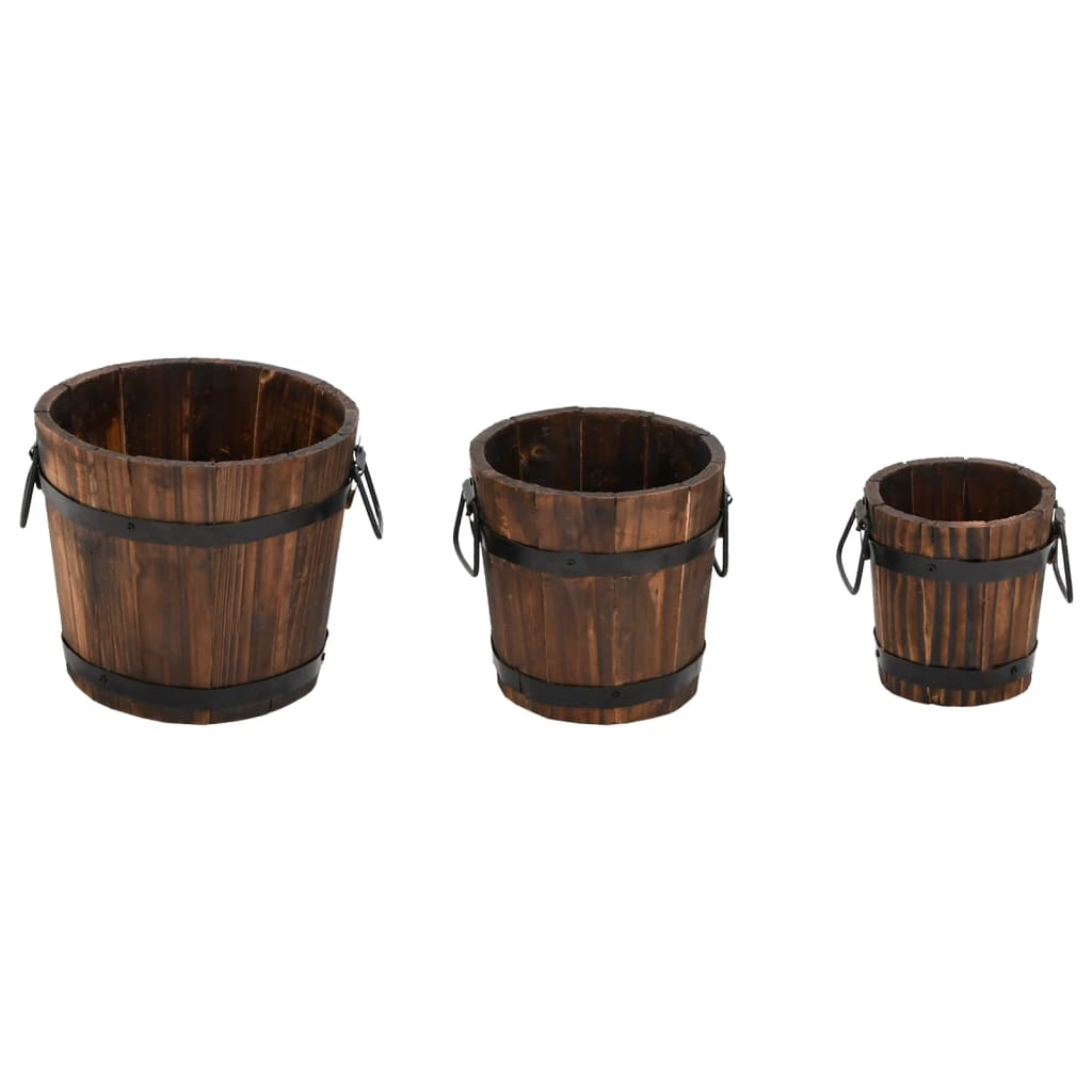 vidaXL 3 Piece Wooden Bucket Planter Set Solid Wood Fir