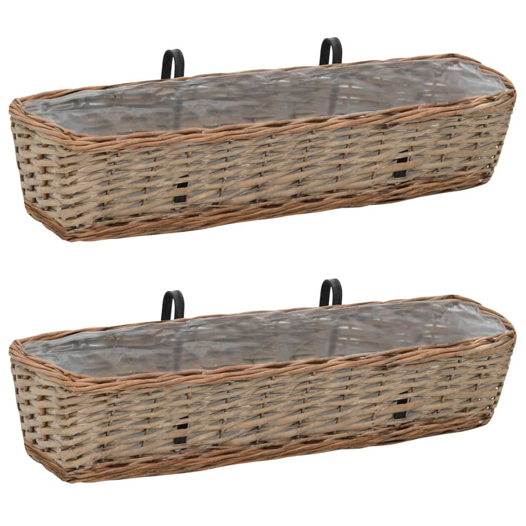 vidaXL Balcony Planter 2 pcs Wicker with PE Lining 31.5"