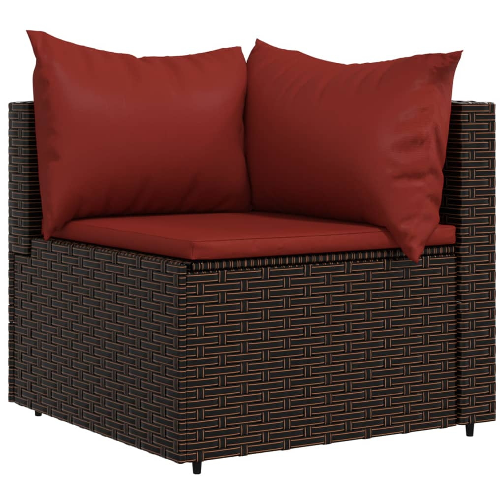 vidaXL 3 Piece Patio Lounge Set with Cushions Brown Poly Rattan