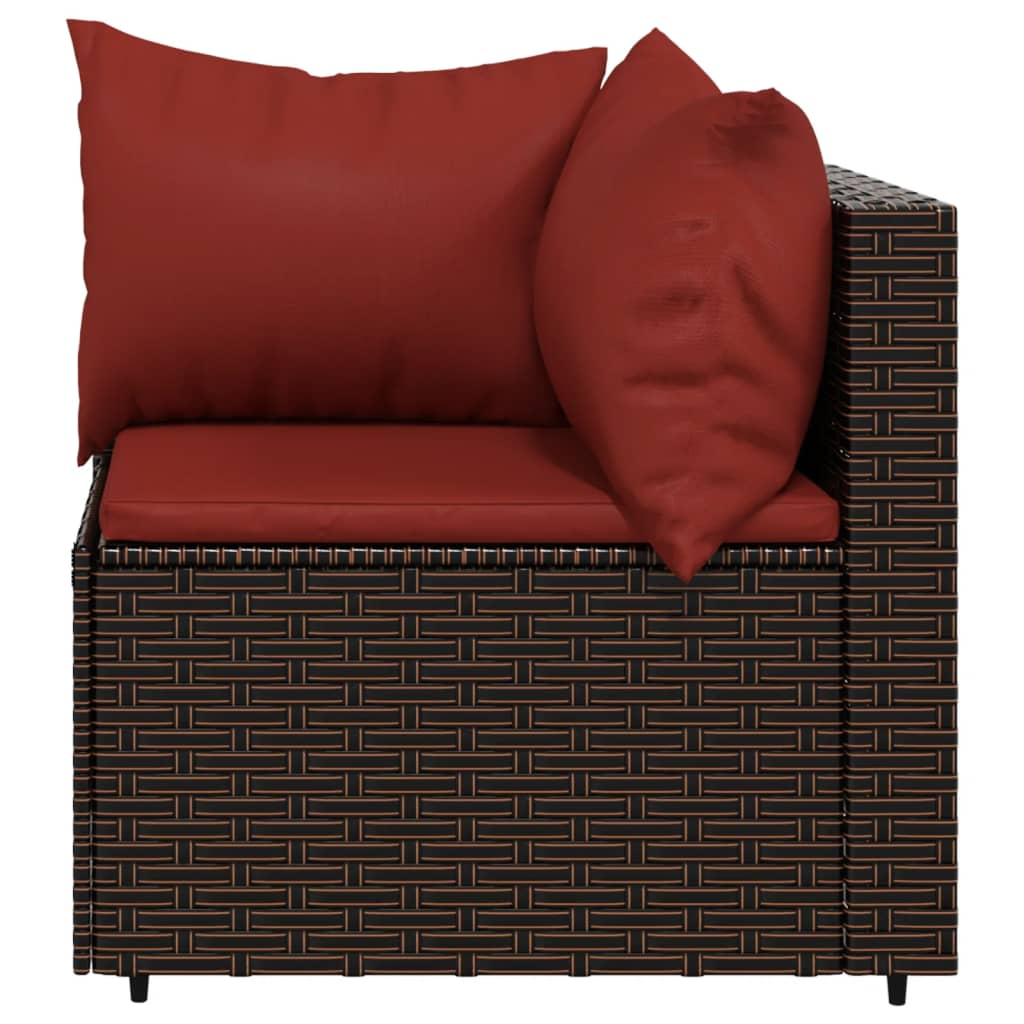 vidaXL 3 Piece Patio Lounge Set with Cushions Brown Poly Rattan