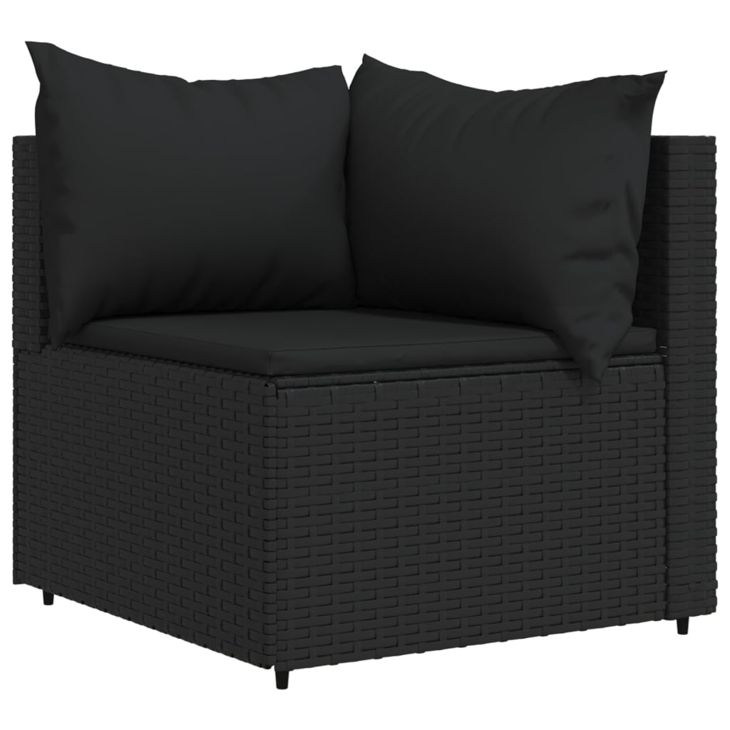 vidaXL 3 Piece Patio Lounge Set with Cushions Black Poly Rattan