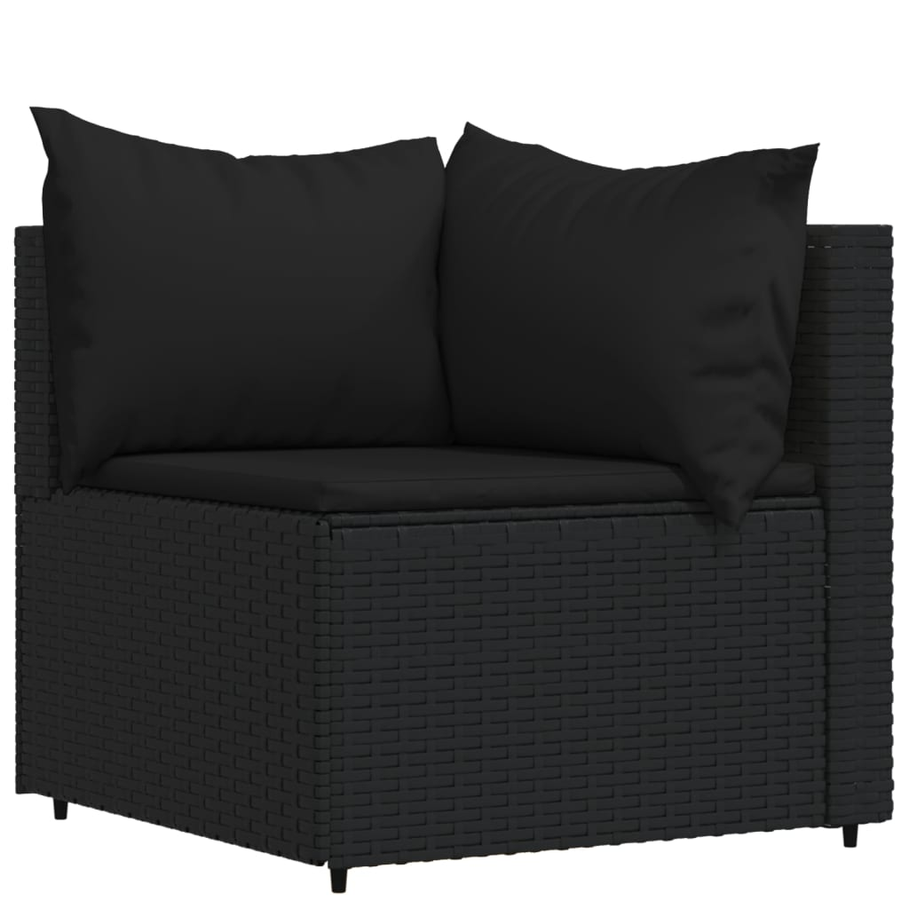 vidaXL 3 Piece Patio Lounge Set with Cushions Black Poly Rattan