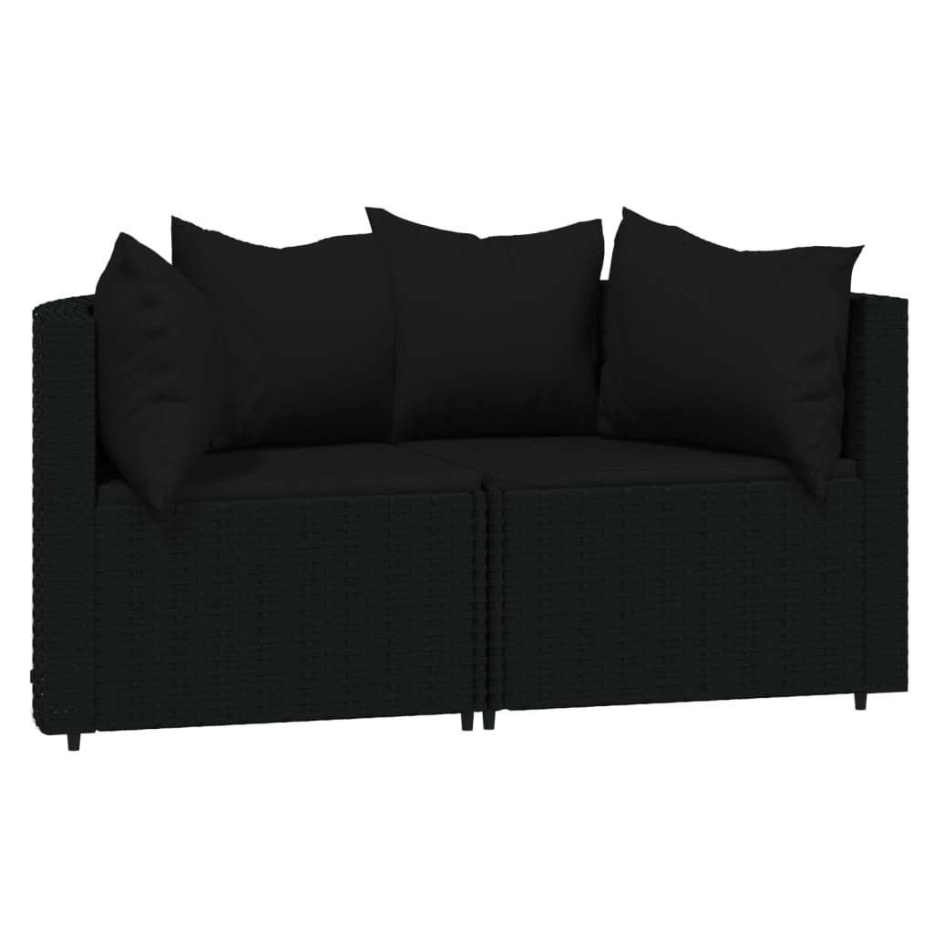 vidaXL 3 Piece Patio Lounge Set with Cushions Black Poly Rattan