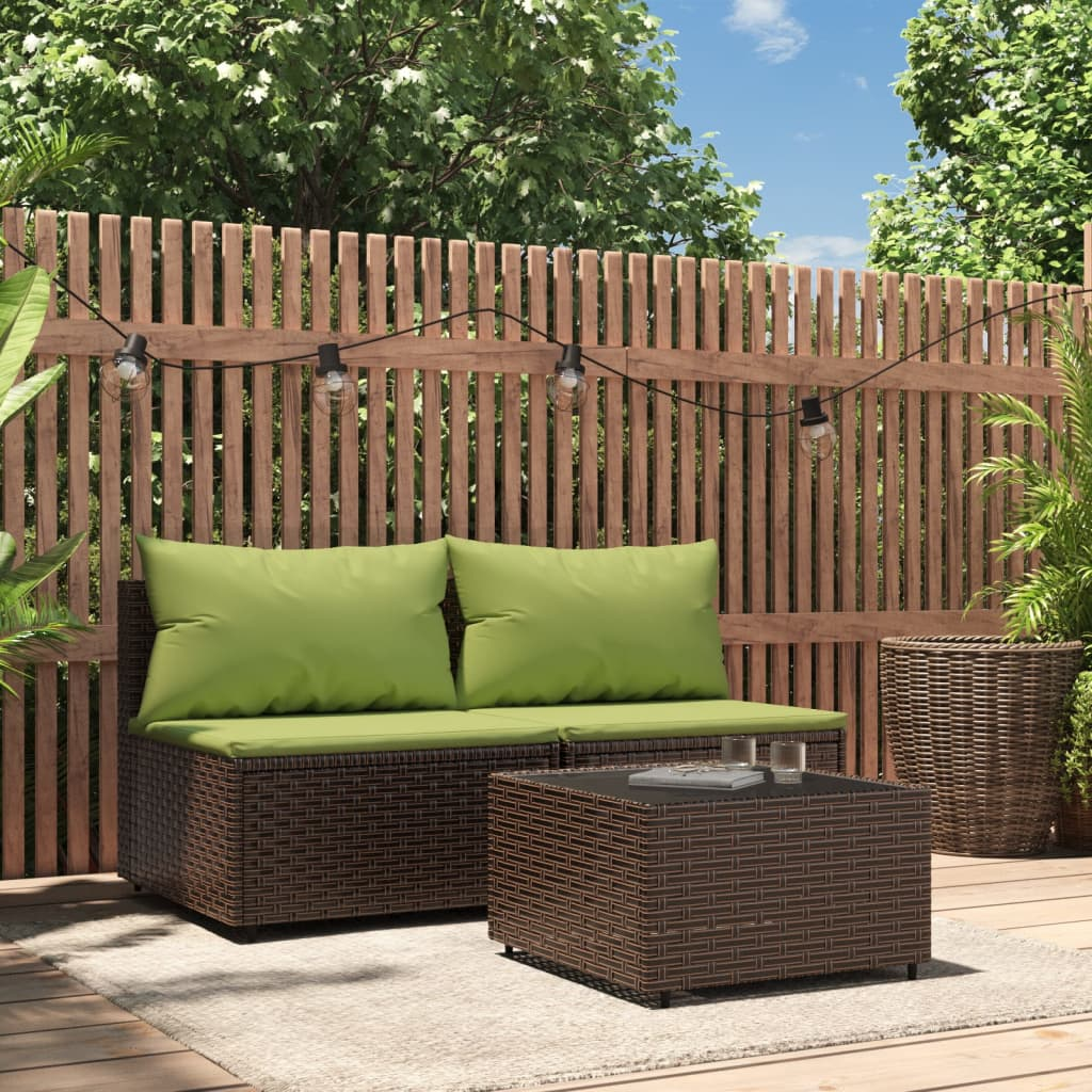 vidaXL 3 Piece Patio Lounge Set with Cushions Brown Poly Rattan