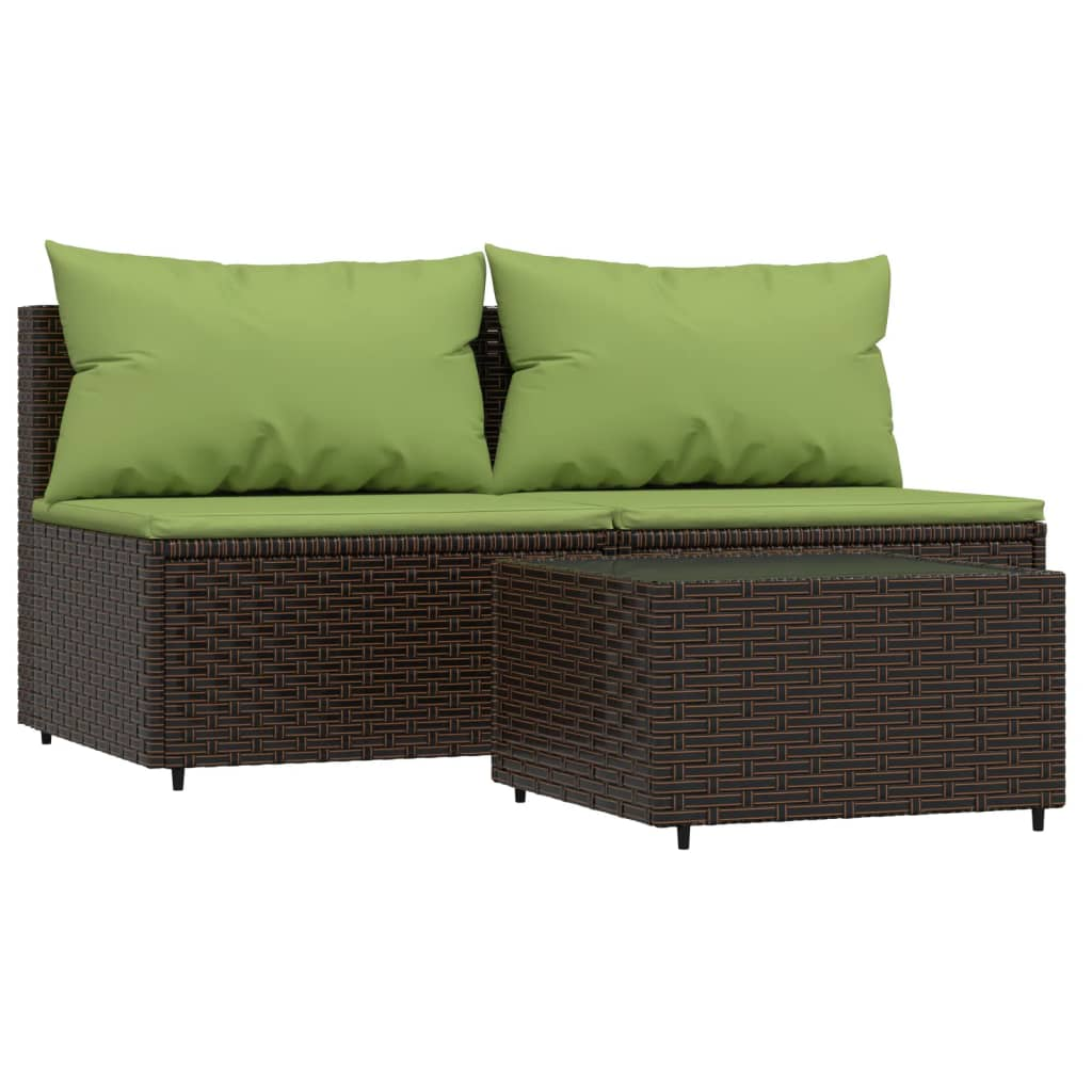 vidaXL 3 Piece Patio Lounge Set with Cushions Brown Poly Rattan