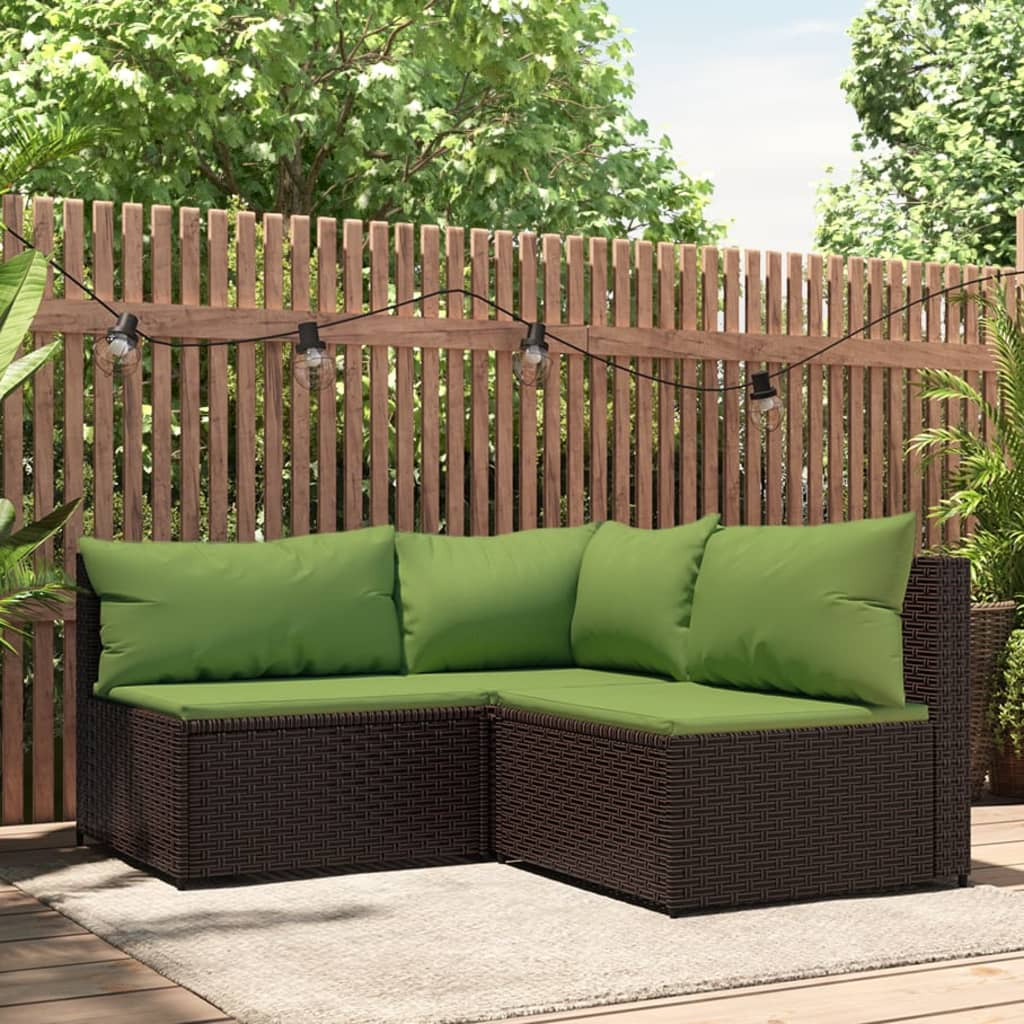 vidaXL 3 Piece Patio Lounge Set with Cushions Brown Poly Rattan