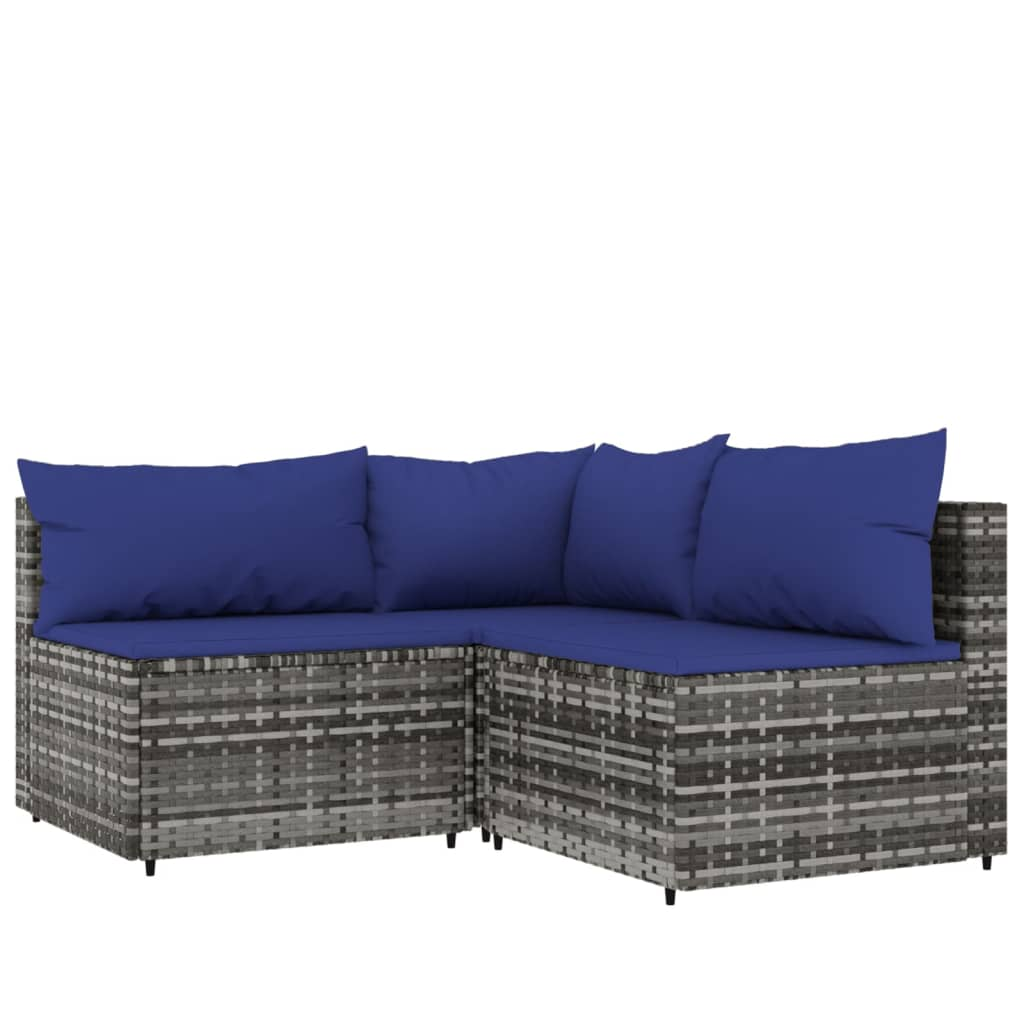 vidaXL 3 Piece Patio Lounge Set with Cushions Gray Poly Rattan