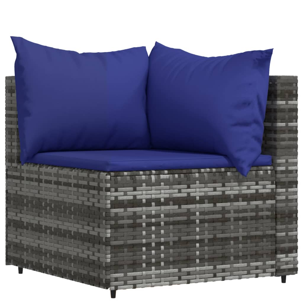 vidaXL 3 Piece Patio Lounge Set with Cushions Gray Poly Rattan