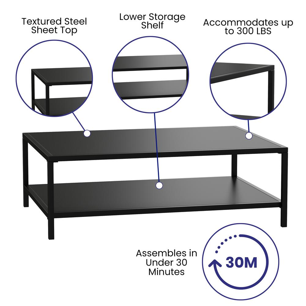 2 Tier Patio Coffee Table Black Coffee Table, Porch, or Poolside-Steel Leg Frame