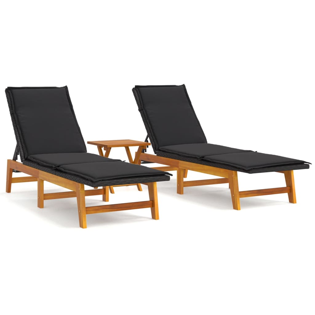 vidaXL 3 Piece Patio Lounge Set Poly Rattan&Solid Wood Acacia