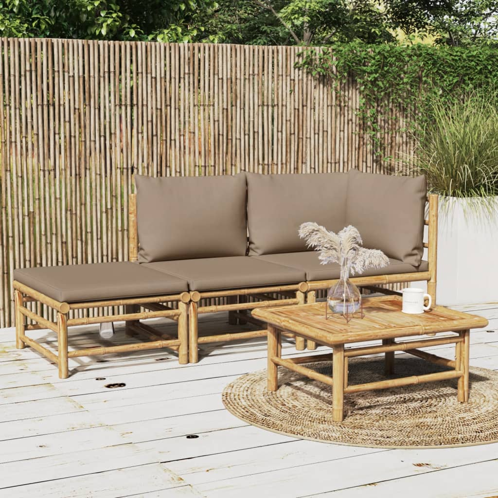 vidaXL 3 Piece Patio Lounge Set with Taupe Cushions Bamboo