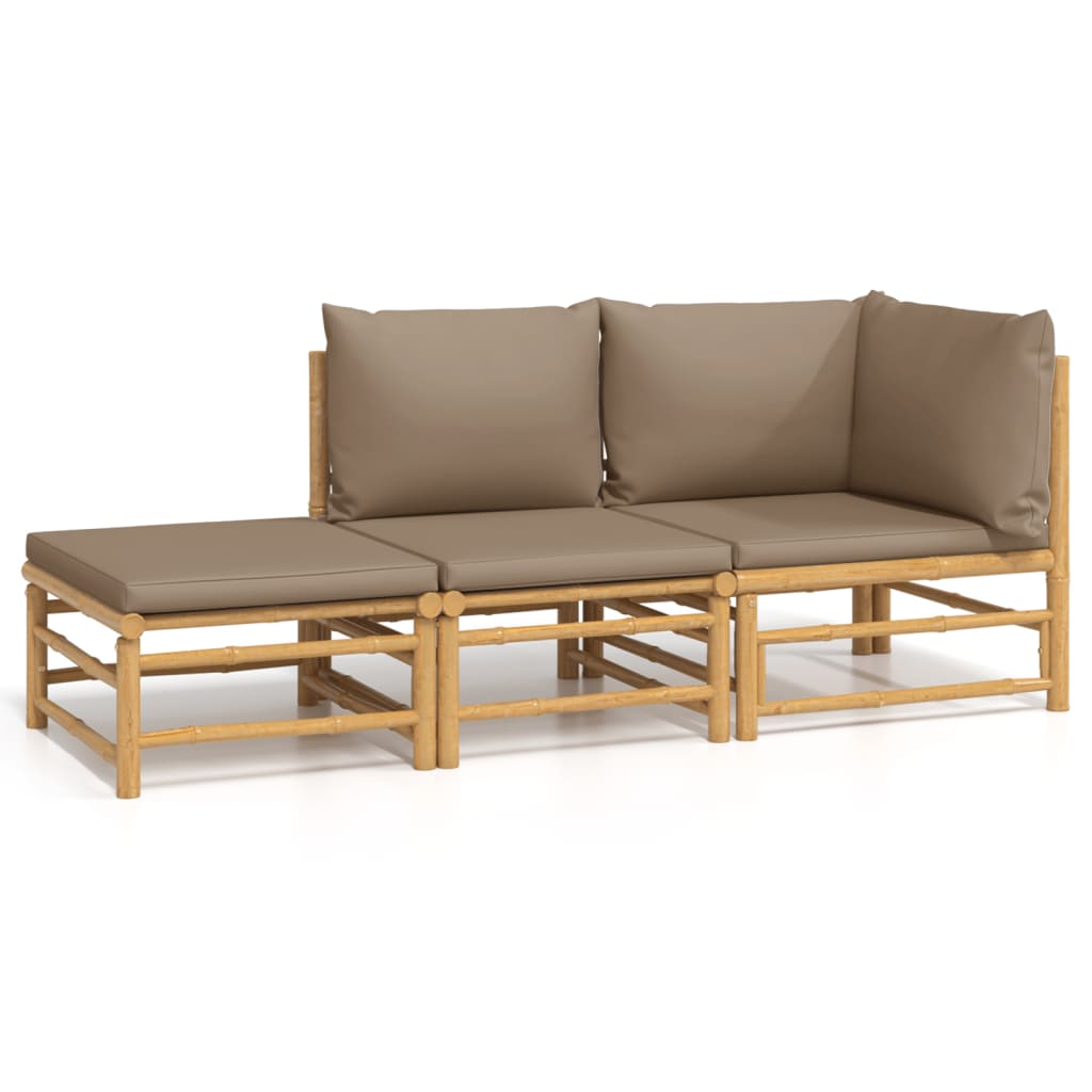 vidaXL 3 Piece Patio Lounge Set with Taupe Cushions Bamboo