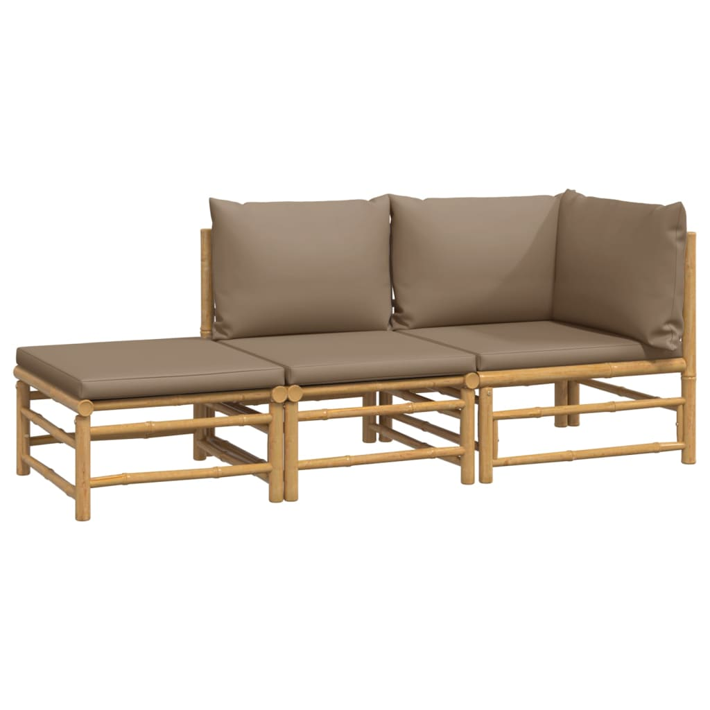 vidaXL 3 Piece Patio Lounge Set with Taupe Cushions Bamboo