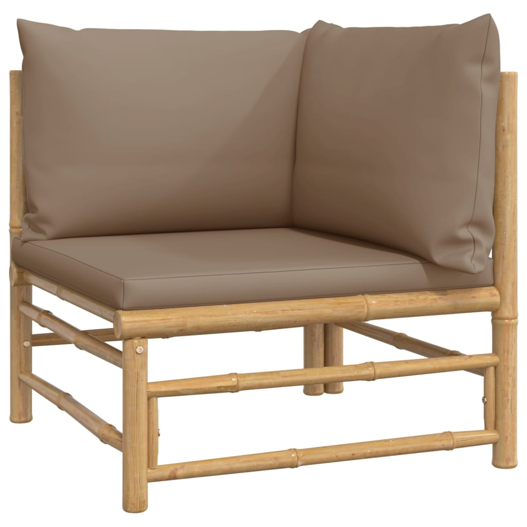 vidaXL 3 Piece Patio Lounge Set with Taupe Cushions Bamboo