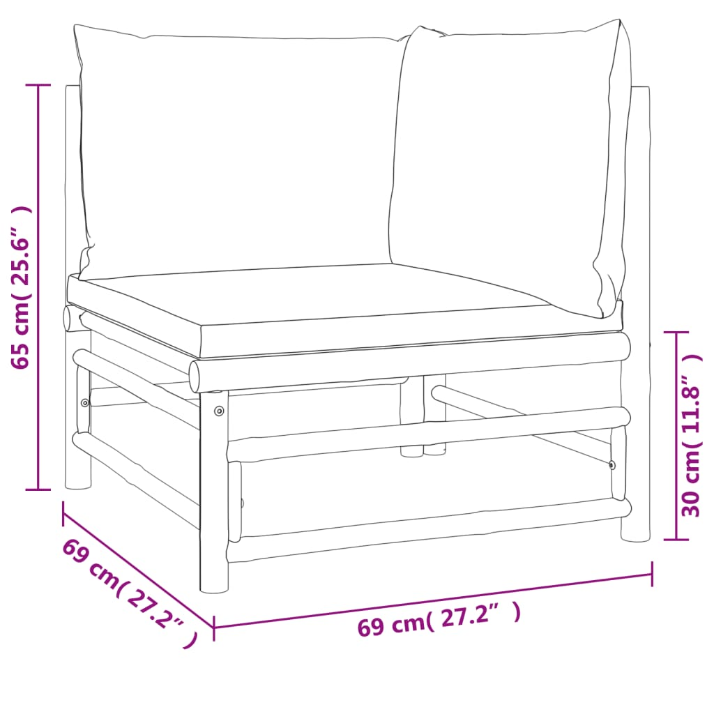 vidaXL 3 Piece Patio Lounge Set with Taupe Cushions Bamboo