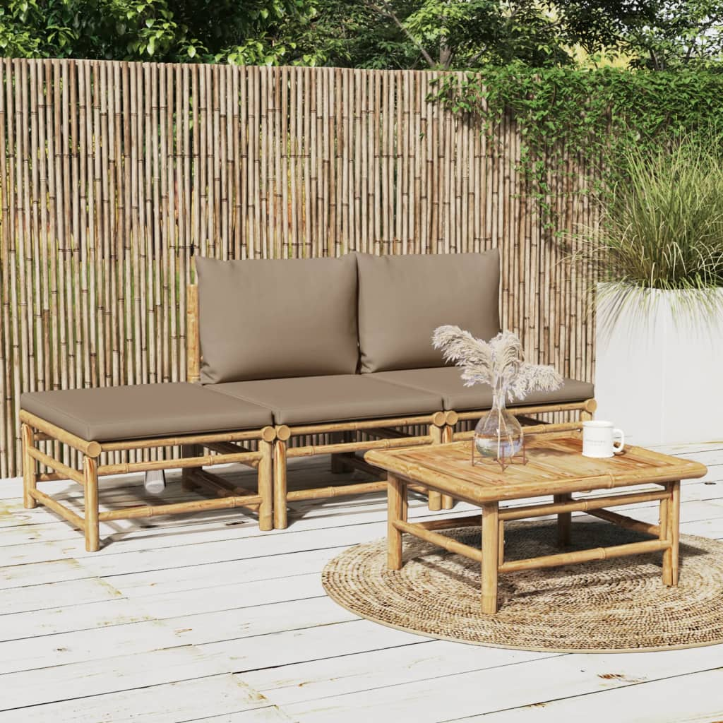 vidaXL 4 Piece Patio Lounge Set with Taupe Cushions Bamboo