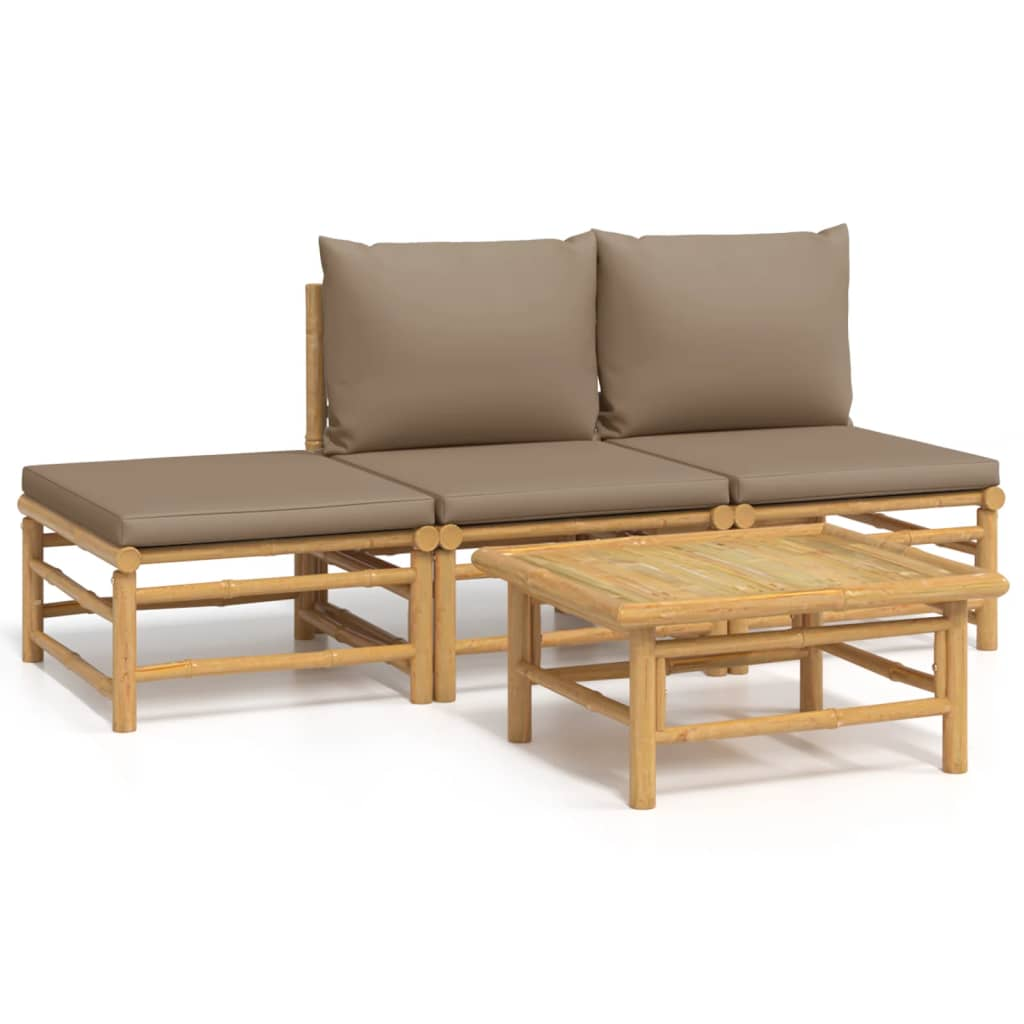 vidaXL 4 Piece Patio Lounge Set with Taupe Cushions Bamboo