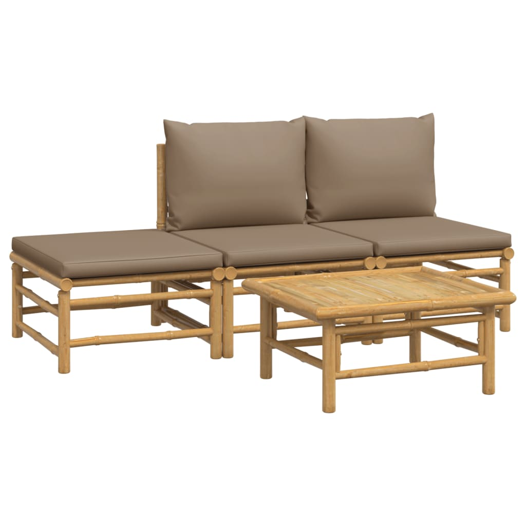 vidaXL 4 Piece Patio Lounge Set with Taupe Cushions Bamboo