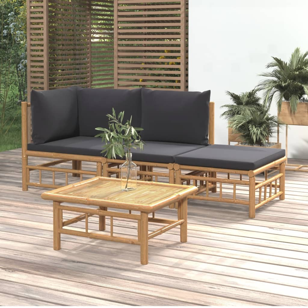 vidaXL 4 Piece Patio Lounge Set with Dark Gray Cushions Bamboo