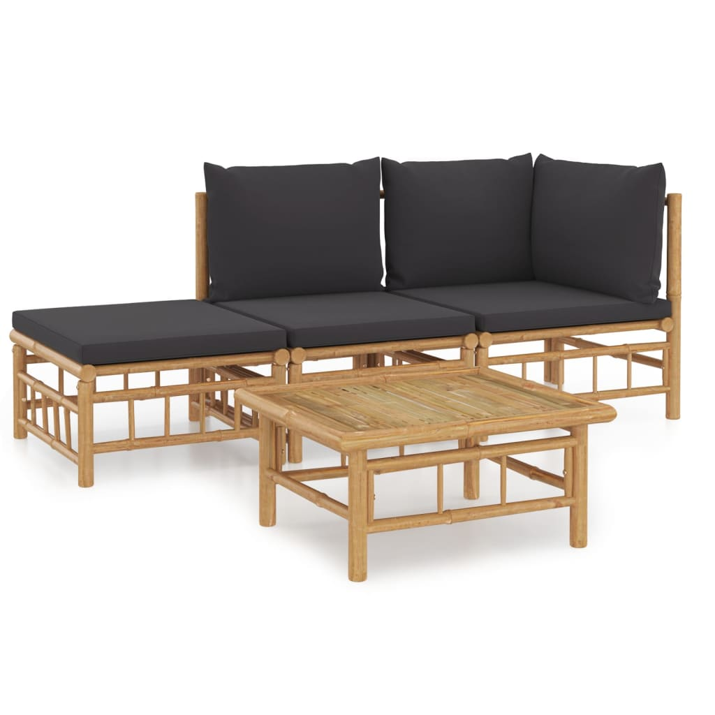 vidaXL 4 Piece Patio Lounge Set with Dark Gray Cushions Bamboo