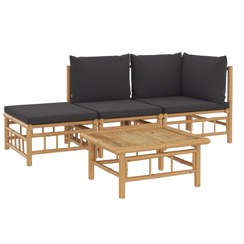 vidaXL 4 Piece Patio Lounge Set with Dark Gray Cushions Bamboo