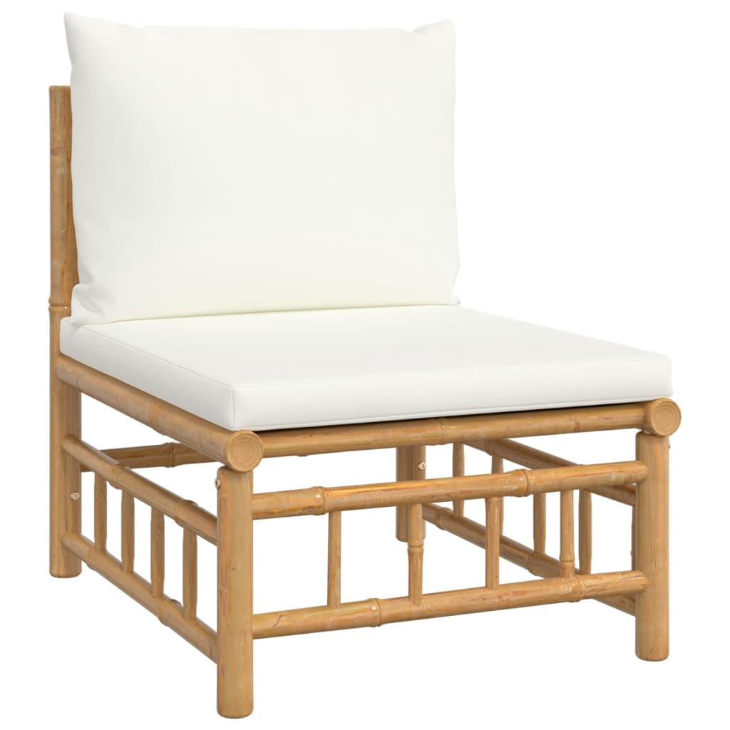 vidaXL 3 Piece Patio Lounge Set with Cream White Cushions Bamboo