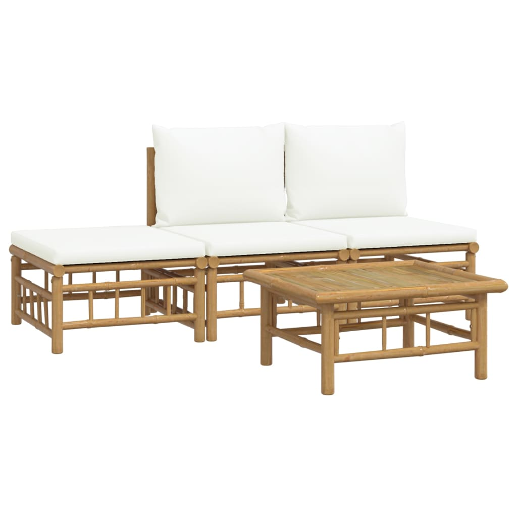 vidaXL 4 Piece Patio Lounge Set with Cream White Cushions Bamboo