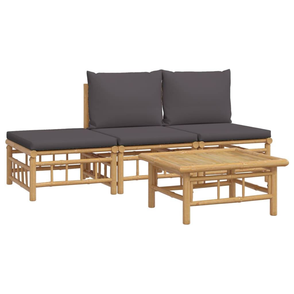 vidaXL 4 Piece Patio Lounge Set with Dark Gray Cushions Bamboo