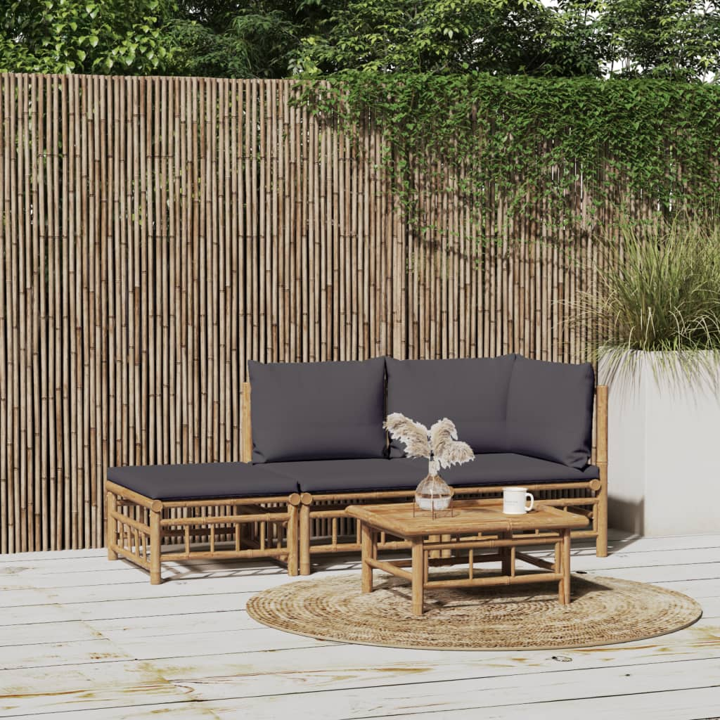 vidaXL 3 Piece Patio Lounge Set with Dark Gray Cushions Bamboo