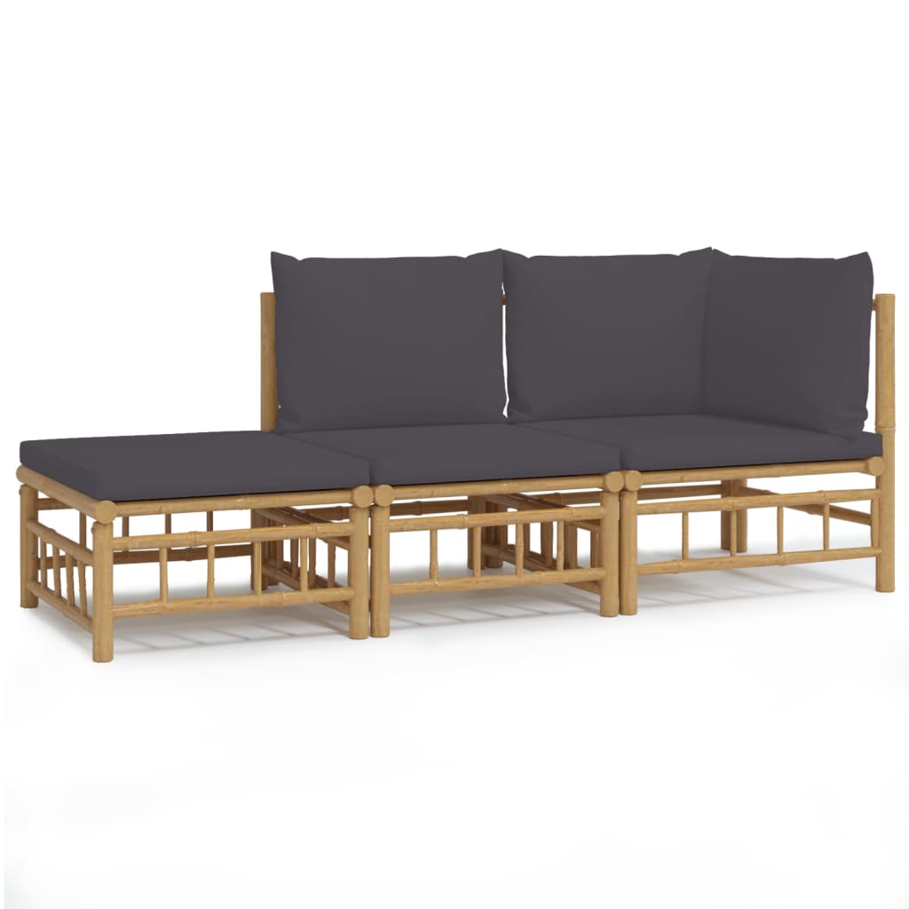 vidaXL 3 Piece Patio Lounge Set with Dark Gray Cushions Bamboo