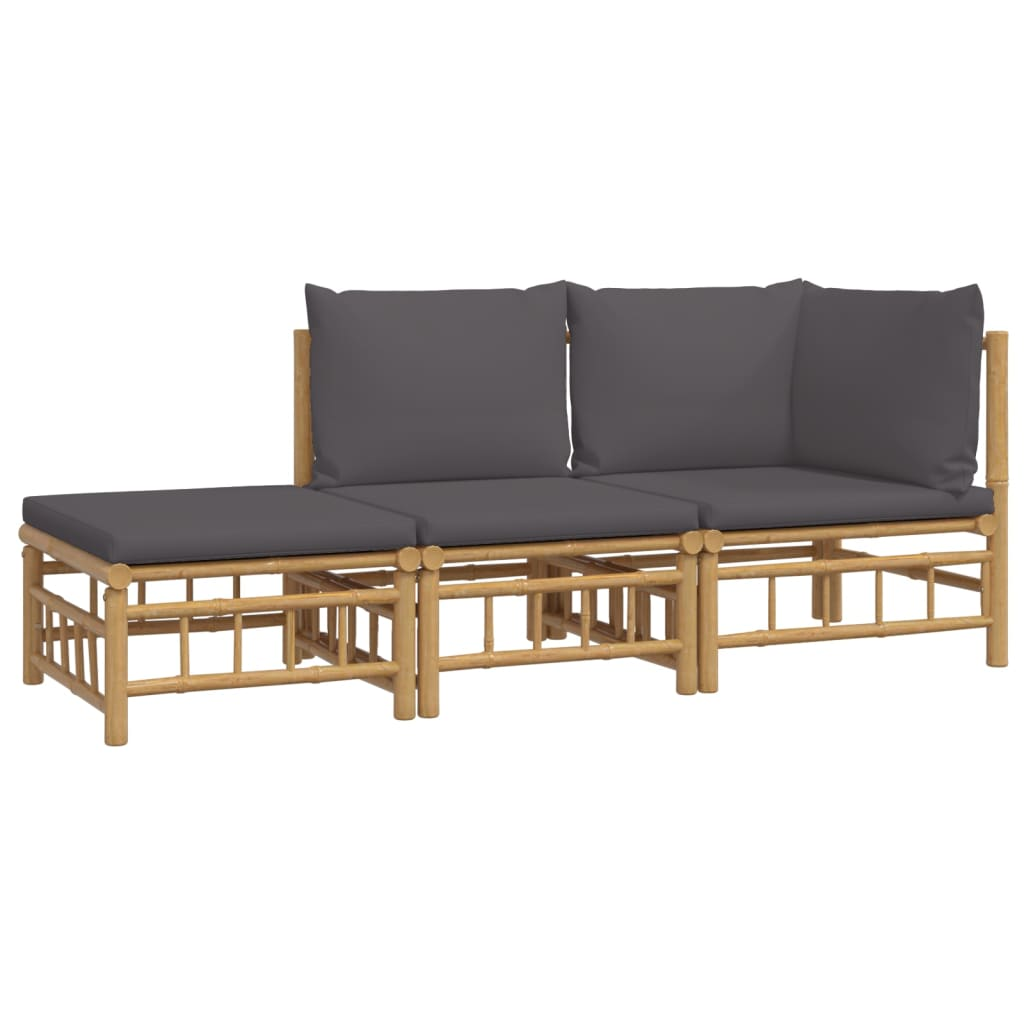 vidaXL 3 Piece Patio Lounge Set with Dark Gray Cushions Bamboo