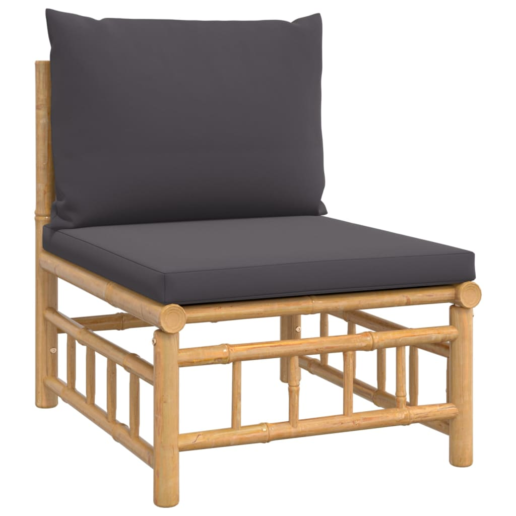 vidaXL 3 Piece Patio Lounge Set with Dark Gray Cushions Bamboo