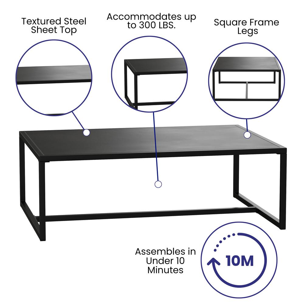 Patio Coffee Table Black Coffee Table, Porch, or Poolside - Steel Leg Frame