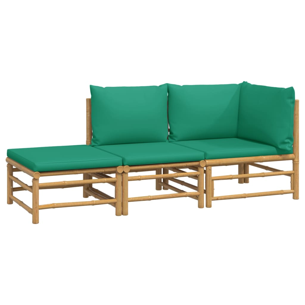 vidaXL 3 Piece Patio Lounge Set with Green Cushions Bamboo